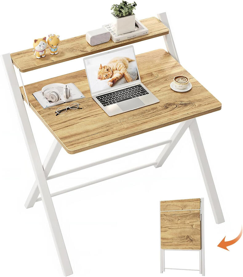 GreenForest Foldable Small Computer Desk with Shelf