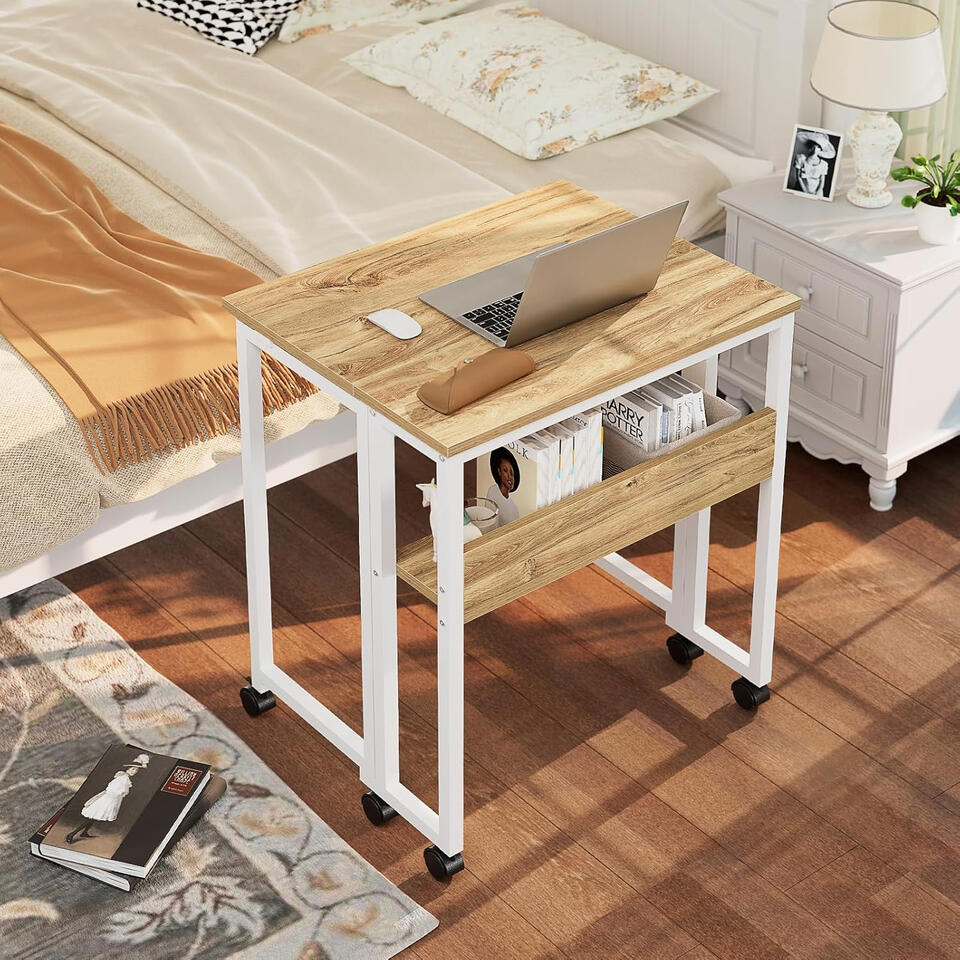 folding desk with storage shelf for small spaces